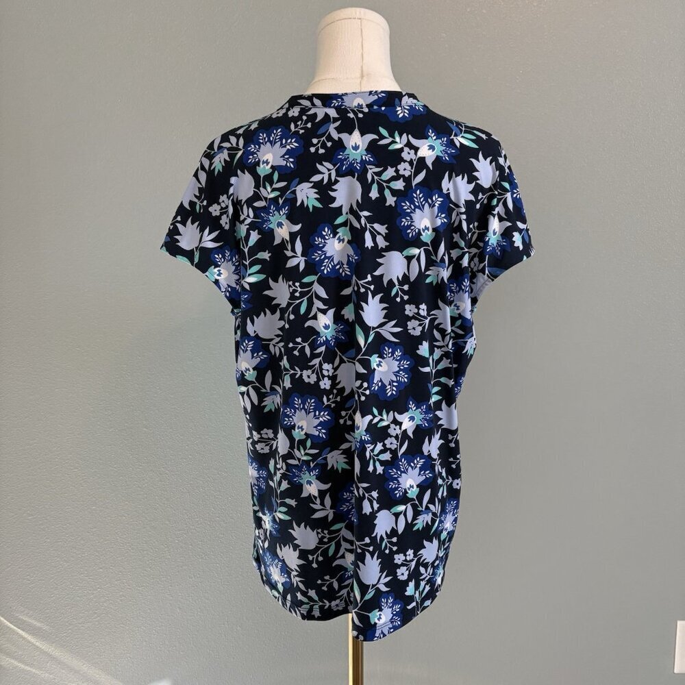 Liz Claiborne Women's Large Blue Floral Soft Stretch Work Causal Cap Sleeve Top - Picture 6 of 9